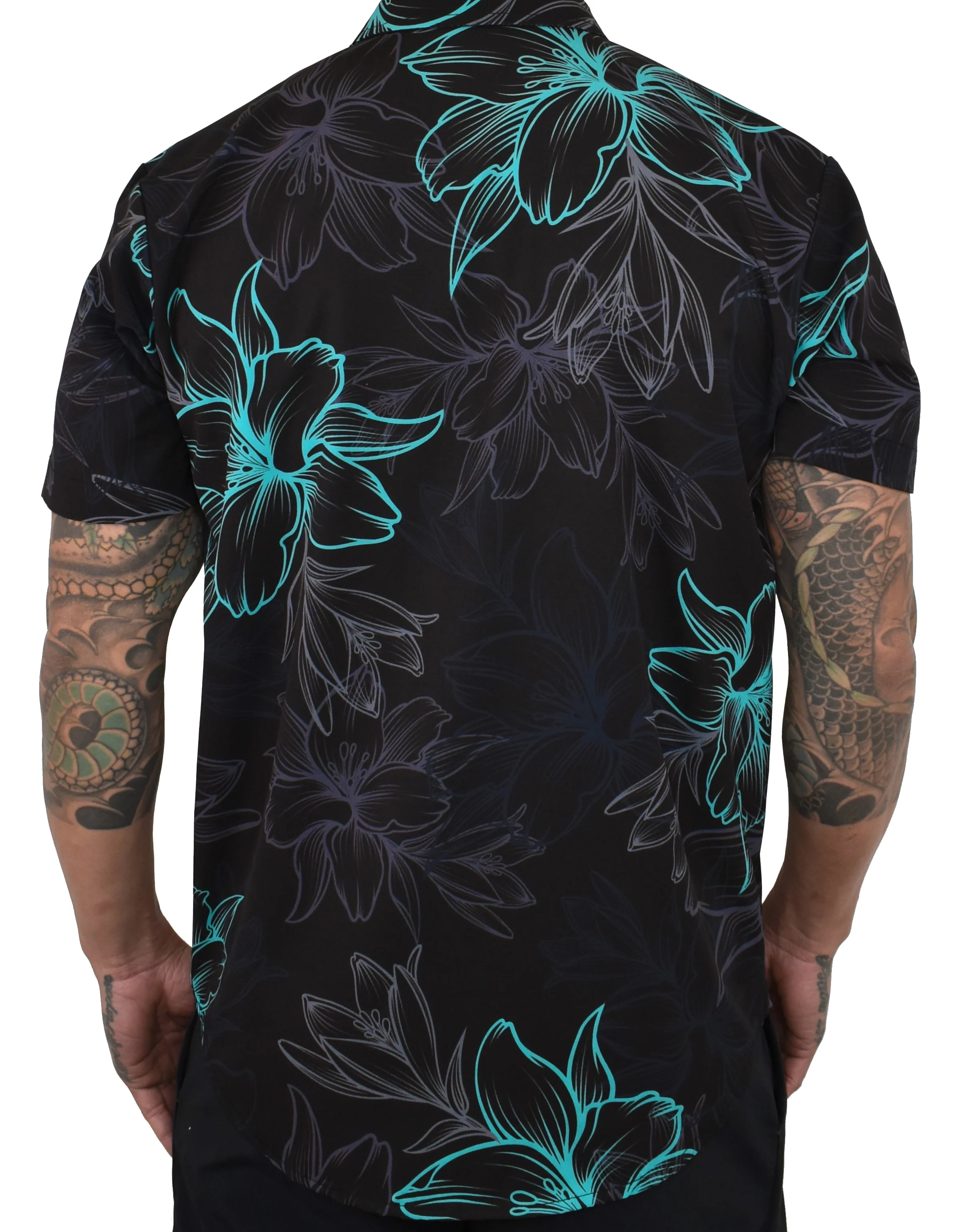'Electric Teal Floral' ULTRA Aloha (Hawaiian) Shirt - Image 3