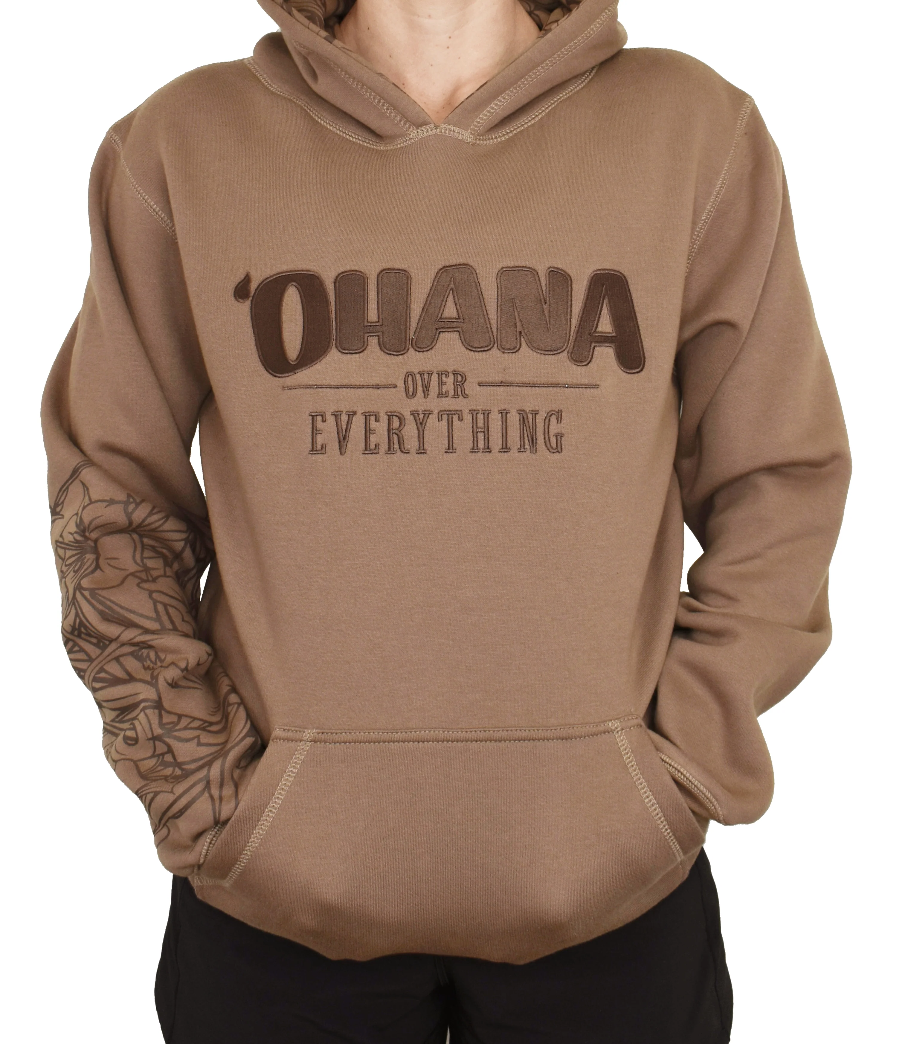 'Ohana Over Everything' Embroidered Hoodie - Mocha - Image 6
